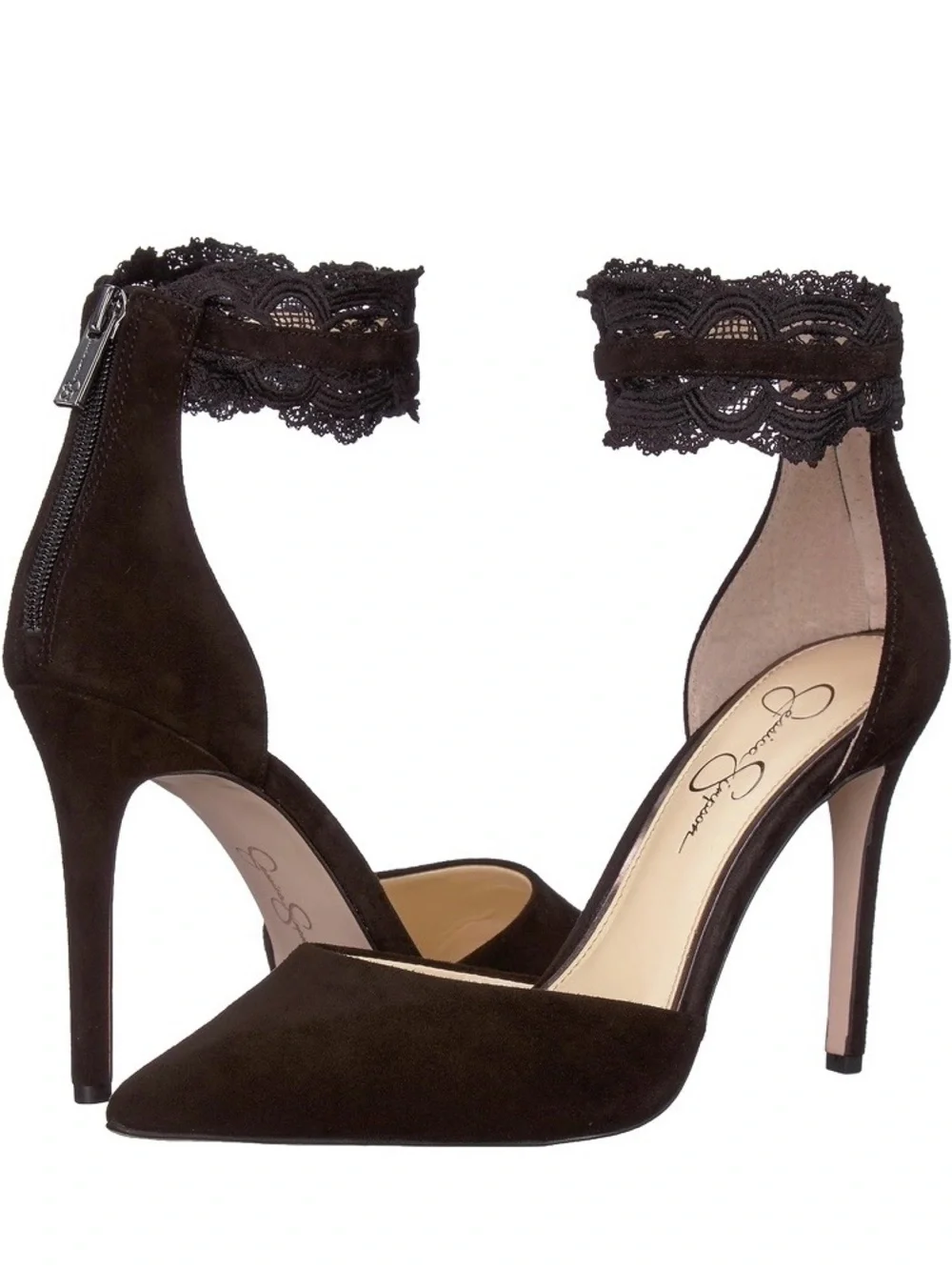 Jessica Simpson Portalynn Black Suede Lace Cuff d’Orsay Stiletto Heels 8.5 NWOB